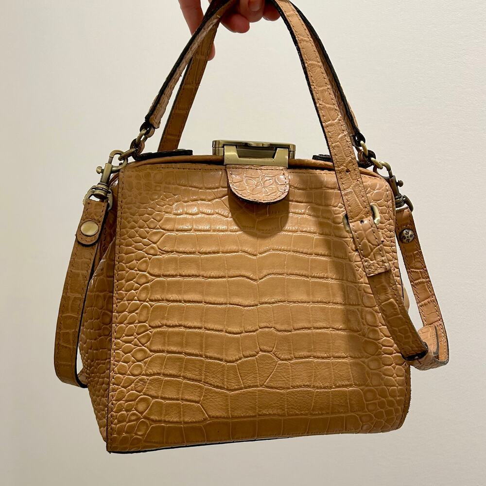 Patricia Nash Nela Croc‎ Embossed Leather Satchel Biscuit Top Handle Crossbody